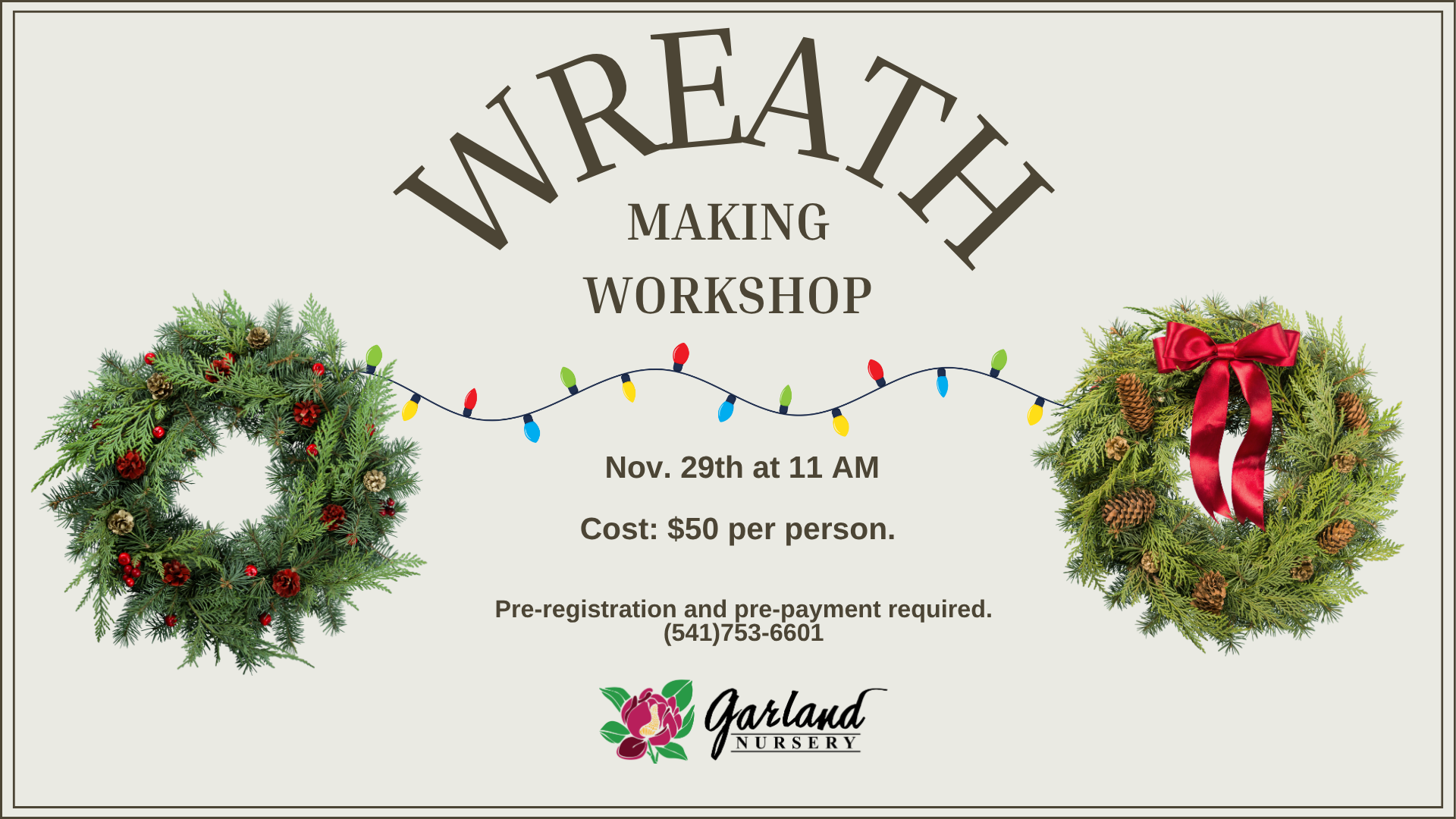 wreath making workshop banner with info