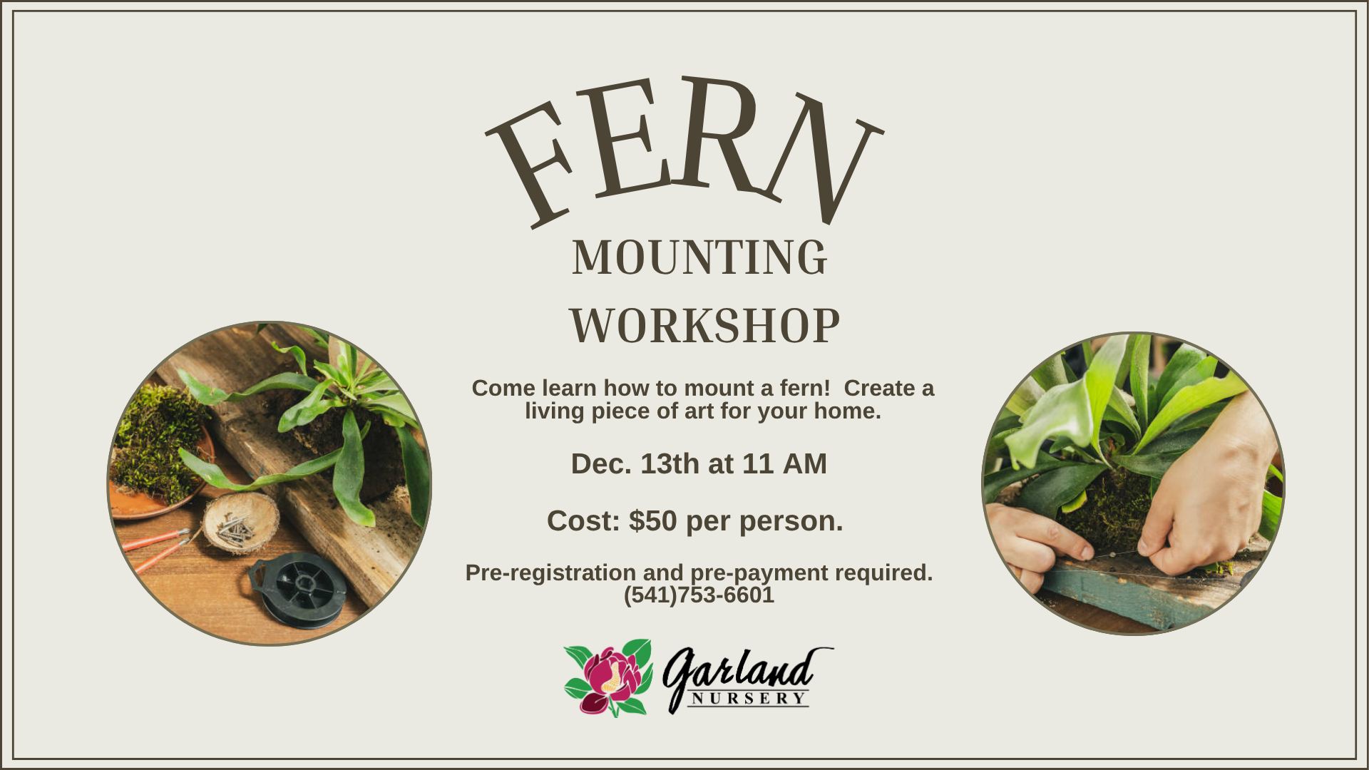 fern mounting workshop header with class info