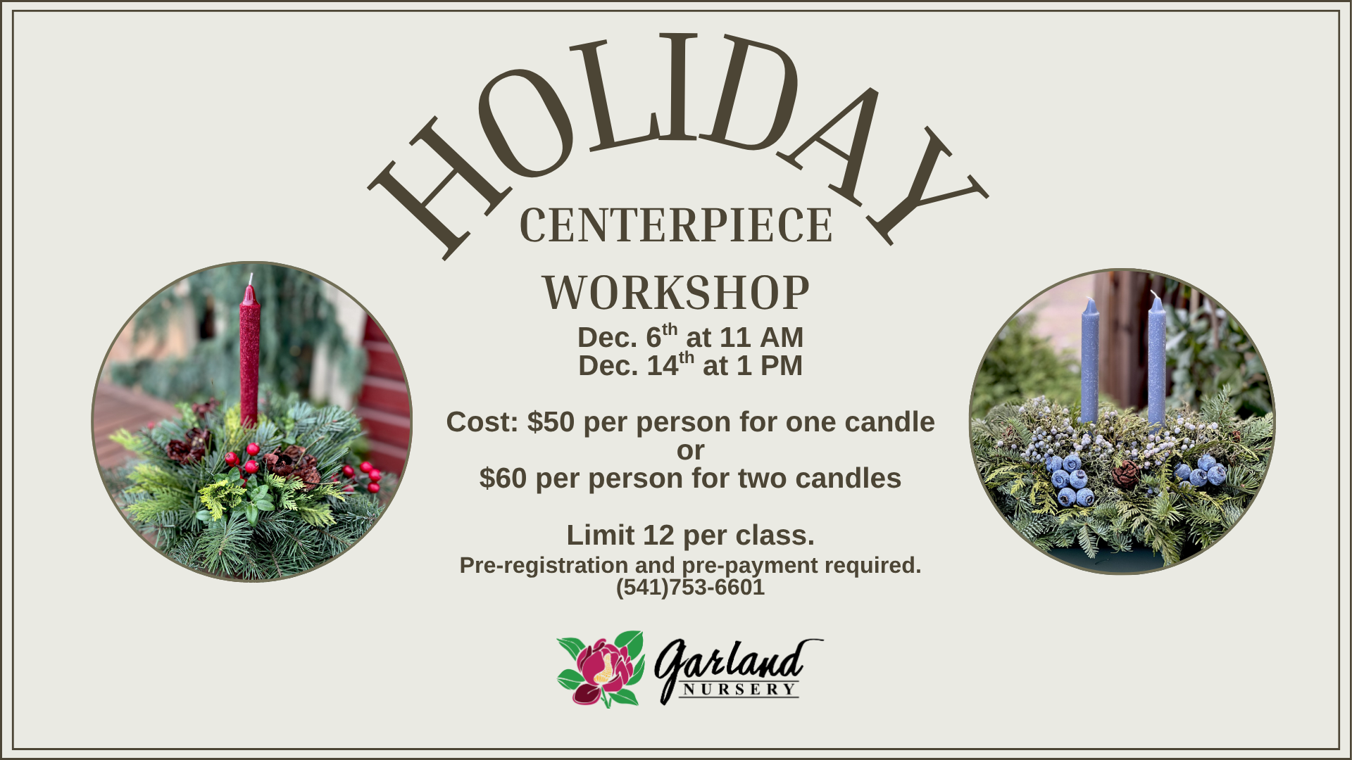 holiday centerpiece workshop with class info